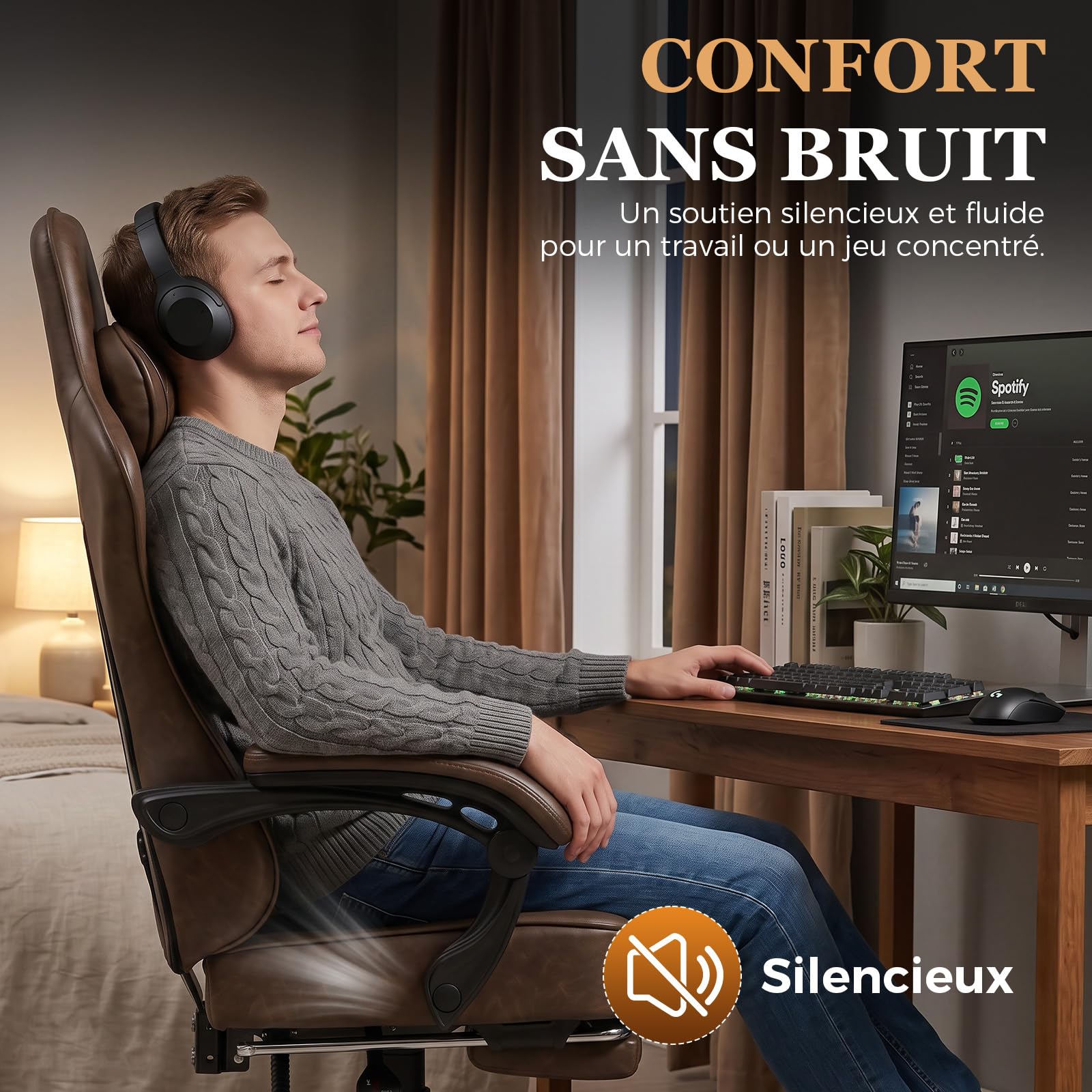 GTPLAYER Chaise Gaming, Ergonomique Fauteuil de Bureau, Siège tournant et réglable en Hauteur à accoudoirs synchronisés, Coussin Lombaire, Coussin pour la Tête et Supporte 150 kg, Cuir, Brun Rétro