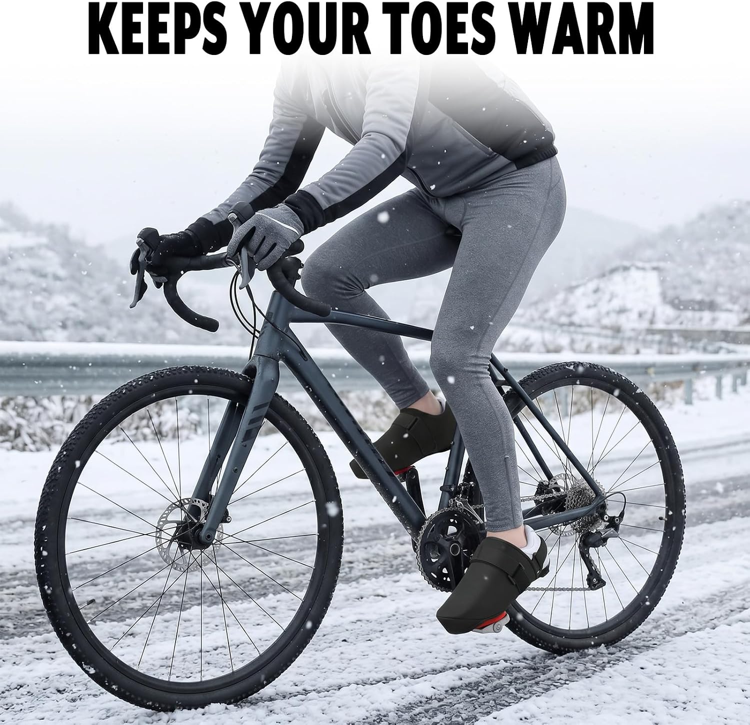 1 Pair Cycling Shoe Covers Waterproof Toe Covers Thermal Cycling Foot Cover Winter Bike Overshoes Toe Protectors with Adjustable Straps for Mountain Road Bike Shoes