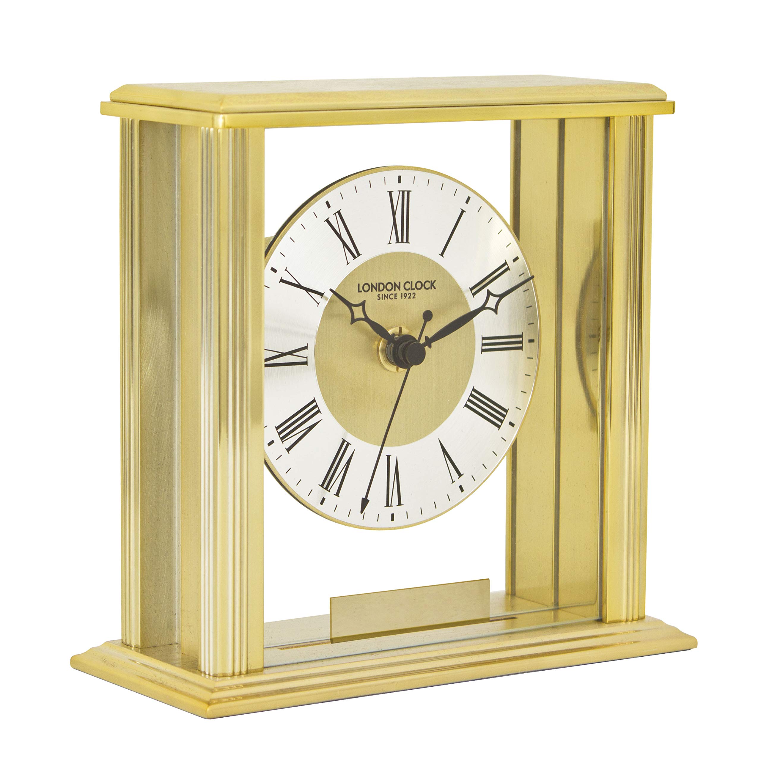 Gold Tone Battery Mantel Clock with Engravable Plate by London Clock Co. 06398
