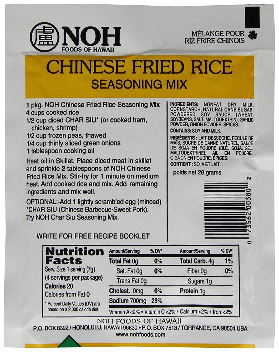 NOH Seasoning Mix Variety 4 Packs – Chinese Fried Rice (1oz), Oriental Stir Fry (1oz), Chinese Lemon Chicken (1.5oz), and Chinese Beef Tomato (1.13oz)