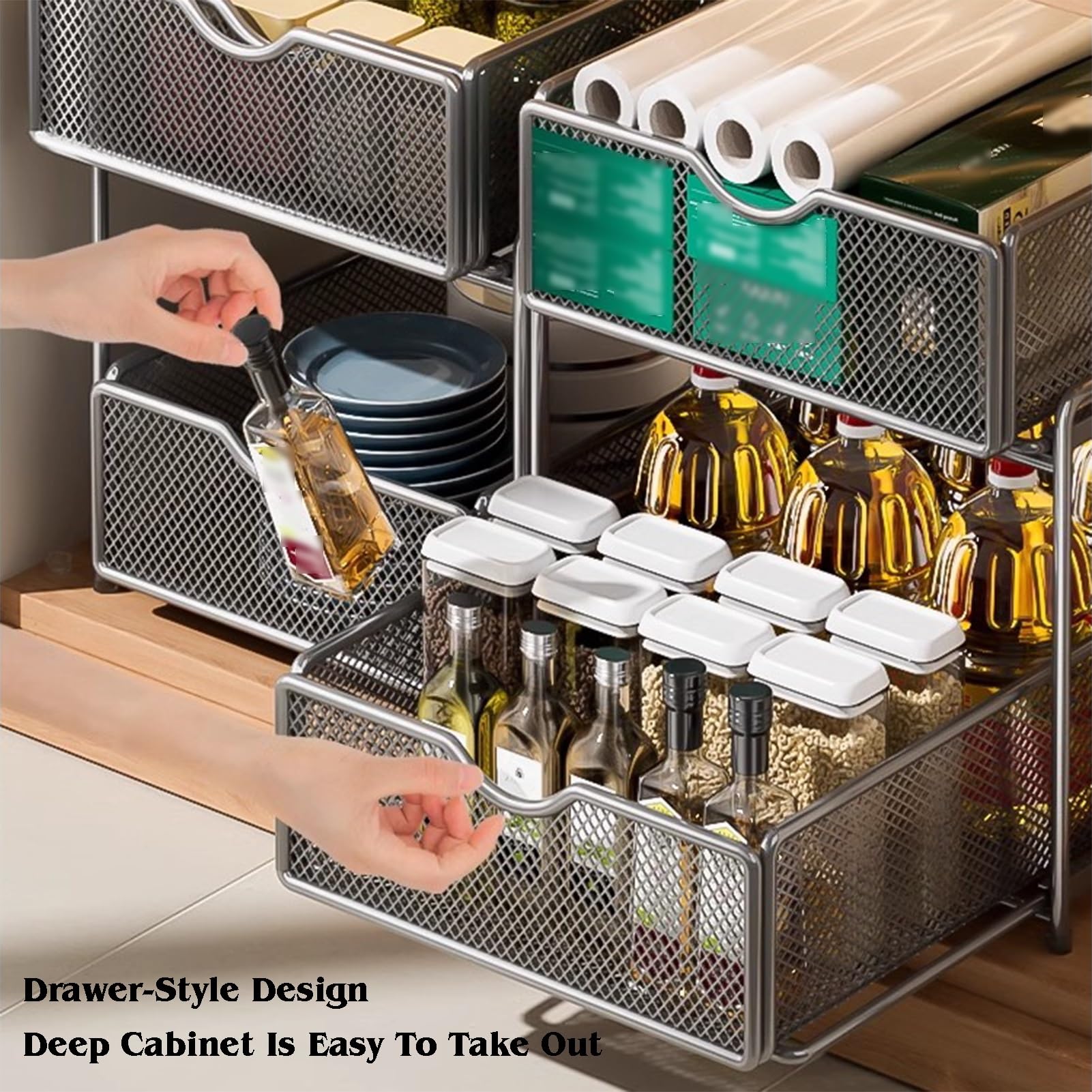 Organizer Estraibile Per Armadio Da Cucina In Acciaio Inox, Regolabile Da 26 A 42 Cm, Profondità 57 Cm, Capacità 36 Kg, Sottolavandino