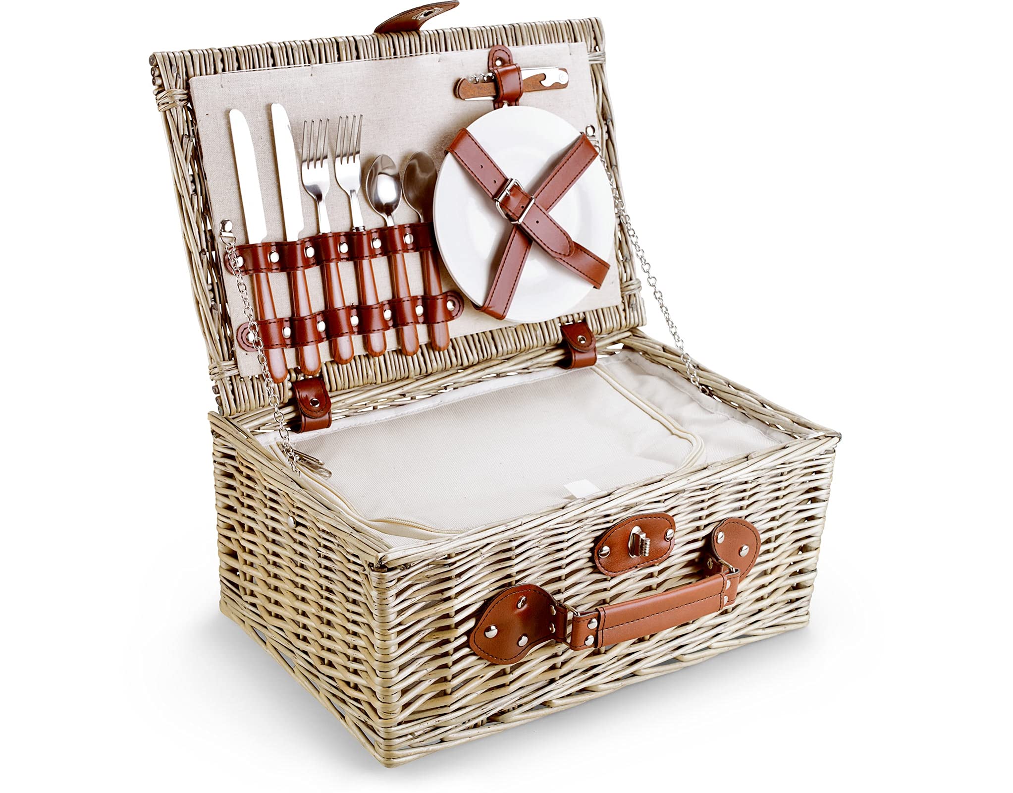 Fitted Picnic Hamper, 2 Person, Cream Cool Hamper (16")