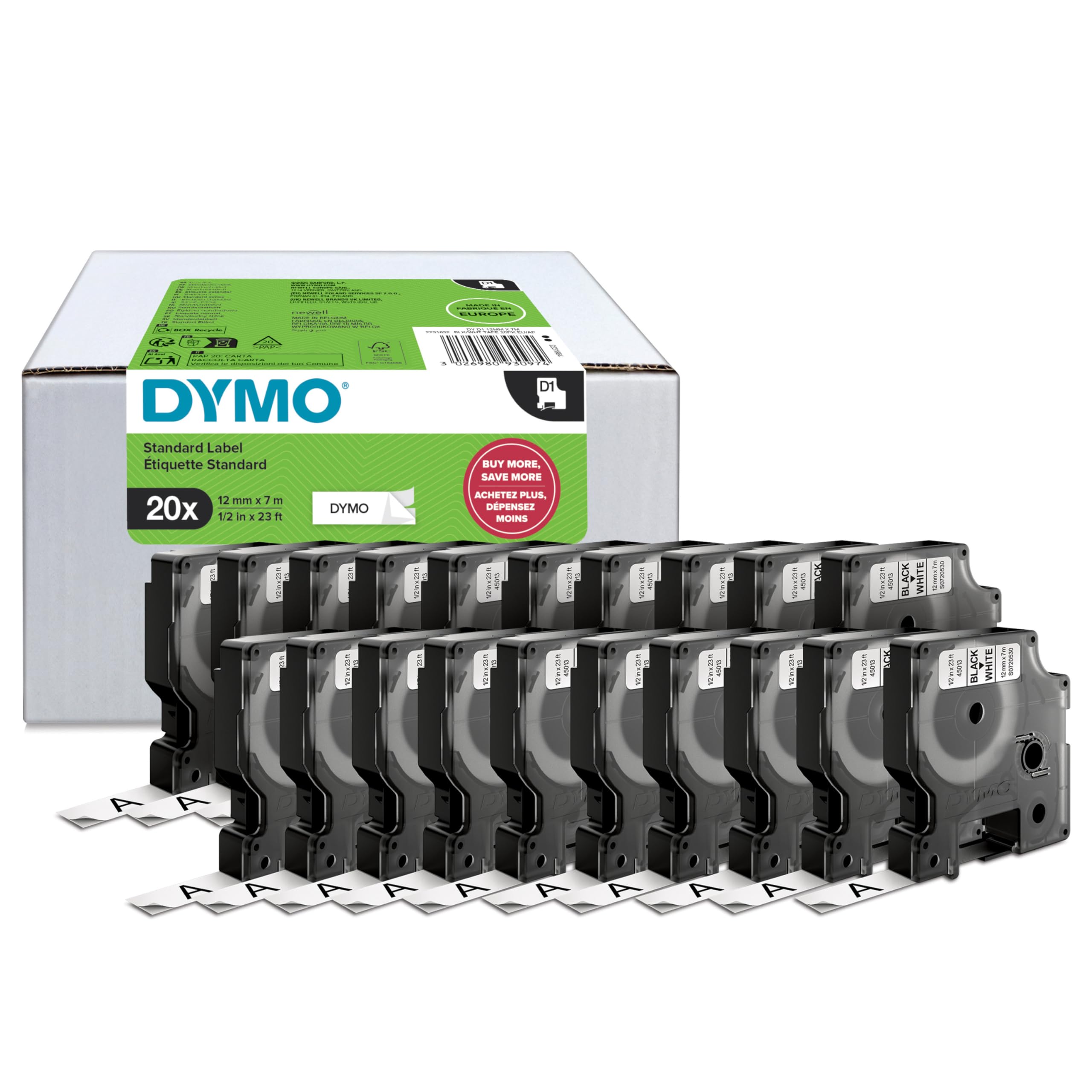 Dymo Authentic LabelWriter Małe wielofunkcyjne etykiety | 19 mm x 51 mm | Samoprzylepne | 24 rolki po 500 łatwych do odklejenia etykiet (12 000 sztuk) | dla producentów etykiet LabelWriter |