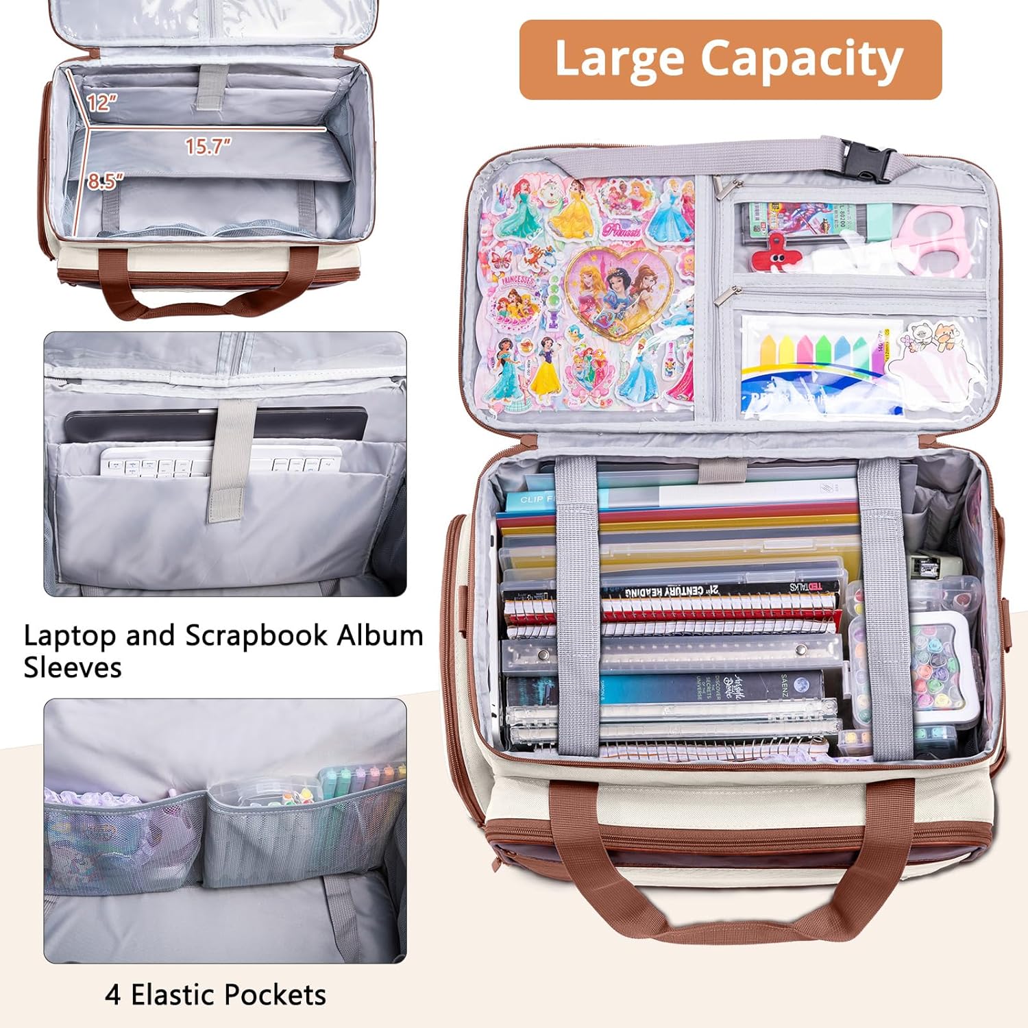 AMOIGEE Rolling Craft Bag with Wheels, 360° Swivel Rolling Scrapbook Organizer for Cricut, Paper Crafts, Classroom Supplies, Large Teacher Tote with Detachable Trolley for Men, Women - Image 3