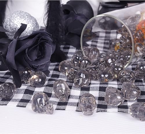 Miniatura 4 de Mini adornos acrílicos de cabeza de calavera para decoración de fiesta de Halloween, cueva pirata, tumba, tesoro, calavera, estatua decorativa, gris