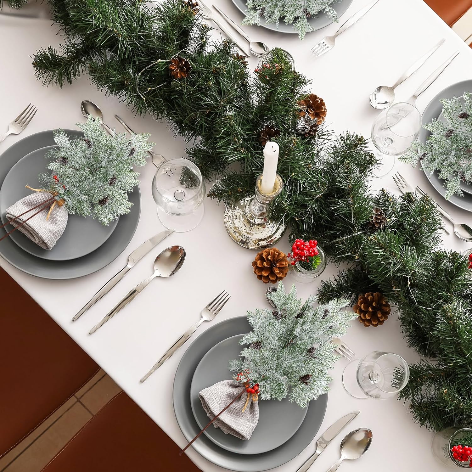 Giegxin 24 Pcs 18 Inch Large Christmas Pine Cones Picks Snow Frosted Pine Branches with Pinecone Artificial Christmas Tree Picks and Sprays Fake Greenery Stems for Xmas Wreath Crafts Home Decor