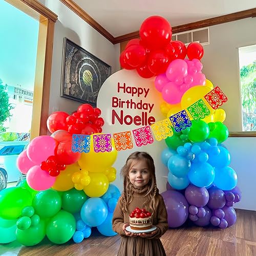 Miniatura 7 de Kit de globos de Cinco de Mayo de colores mexicanos de 139 piezas con cartel de fiesta de papel picado mexicano para el día de muertos, lotería taco