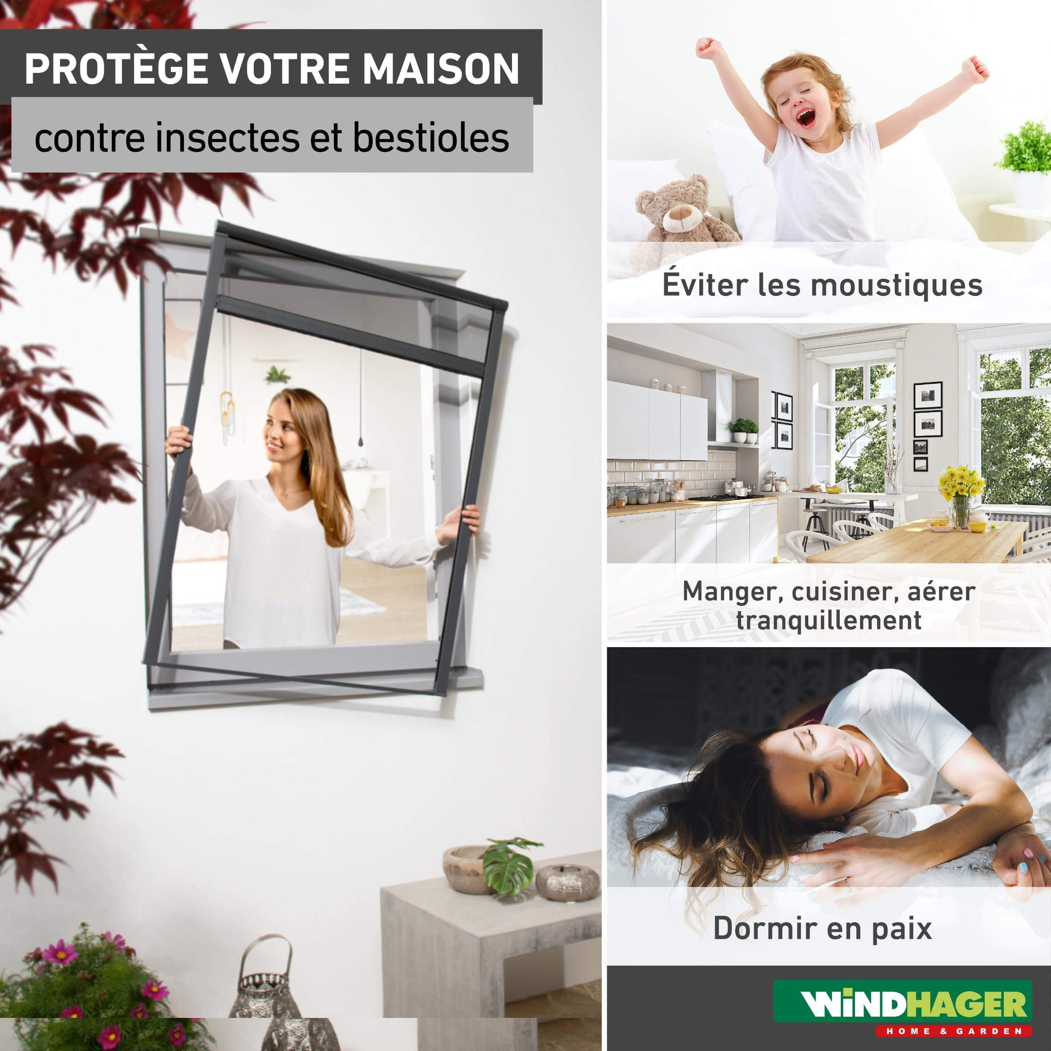 Windhager Protection contre les insectes - Store moustiquaire Store de fenêtre à suspendre - Kit de montage - 130 x 160 cm - Anthracite