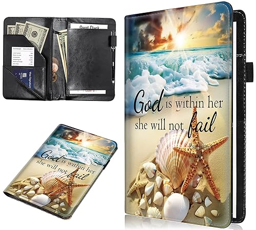 RYUITHDJP Libro de mesera para camarera, libros de camarera con bolsillo con cremallera, diseño de citas de playa, organizador de libros para