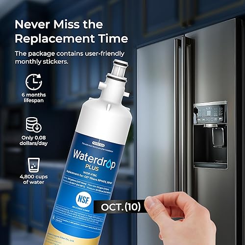 Miniatura 10 de Waterdrop Repuesto Plus para GE RPWFE, RPWF (con CHIP) NSF 401 Filtro de agua para refrigerador, compatible con WSG-4, GFE28GBLTS, GFE28GSKSS,