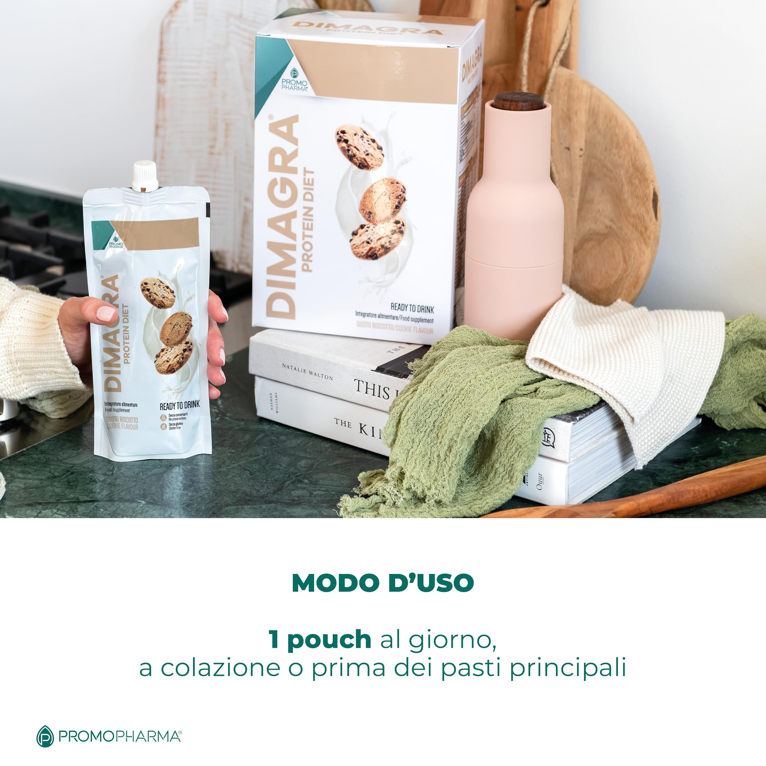 Dimagra Protein Diet - Integratore Proteico Pronto da Bere per Dieta Chetogenica e Controllo del Peso - Low Carb, Alto Contenuto Proteico - Gusto Biscotto - 7 Pouch da 220 g
