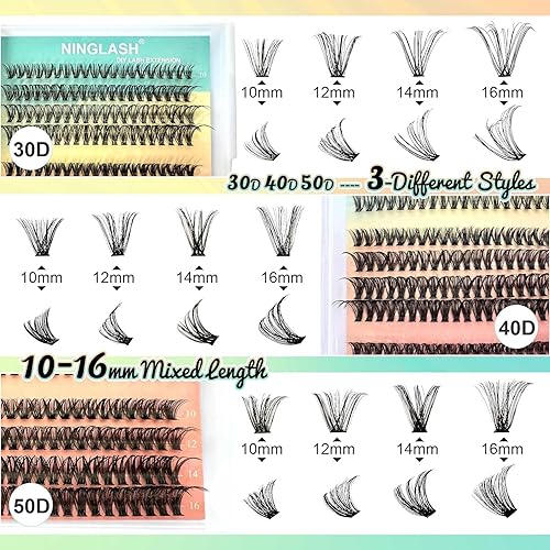 Miniatura 4 de NINGLASH - 240 pestañas individuales onduladas, rizado D, para colocar en casa, de 0.35 a 0.63 pulgadas, mezcla natural, 0.07 y 0.10 pulgadas, color