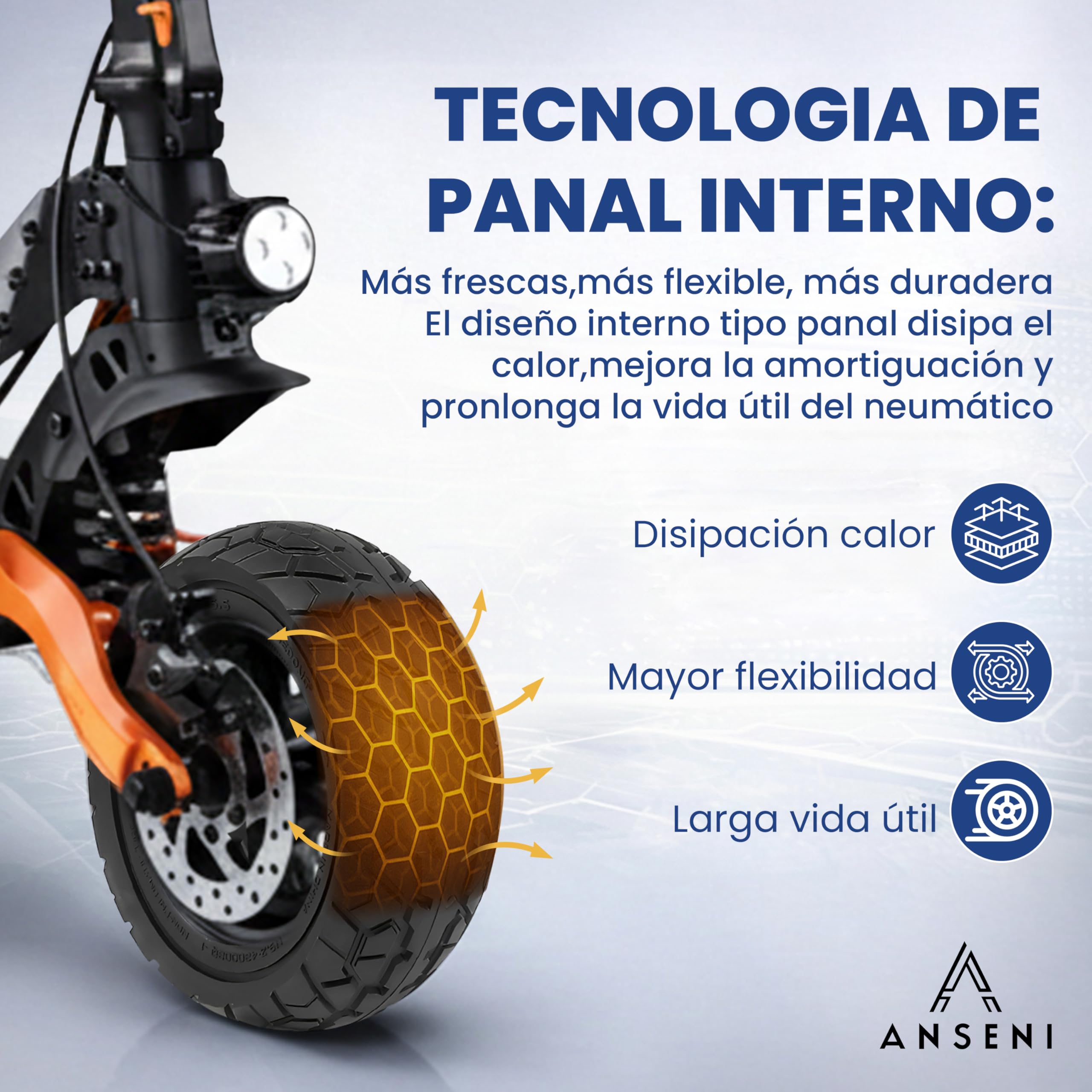 ANSENI Rueda Maciza 9X3.0-5.5 para Patinete Eléctrico Kukirin G2 Pro(Versión 2024 Posterior) Neumatico Offroad Todoterreno 9 Pulgadas,Neumáticos de Reemplazo,Rueda Repuesto Antipinchazo (1 Rueda)