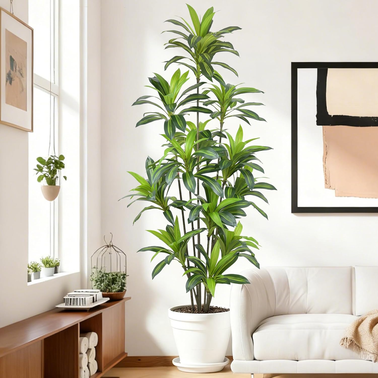 Artificial Dracaena Tree 8ft - Large Tall Faux Trees Indoor with 243 Lifelike Vivid Leaves and Realistic Trunk, 96" Fake Silk Potted Floor Plant for Home Office Living Room Decor Housewarming Gift - Image 6