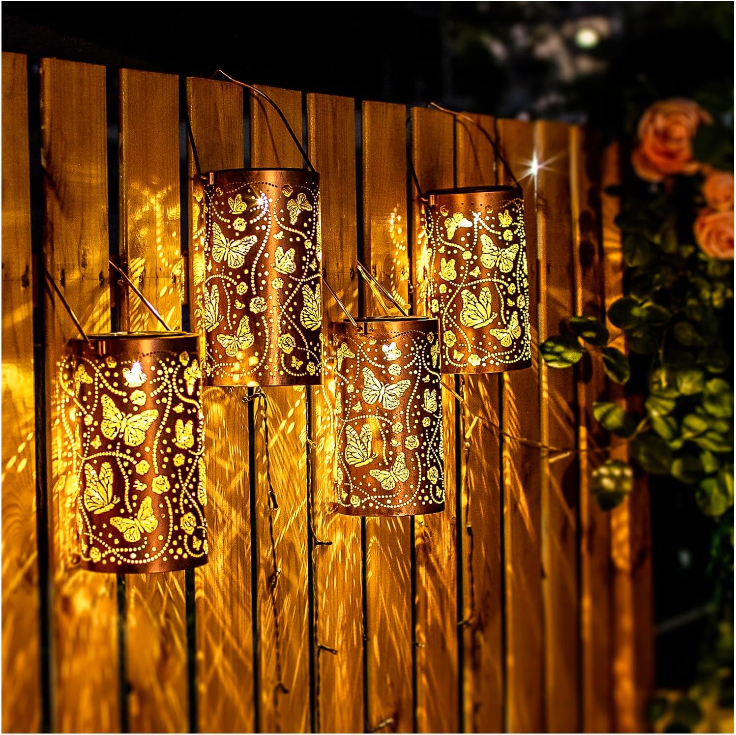 2 Pack Butterfly Solar Lanterns Outdoor Waterproof Hanging Solar Lights Butterfly Gifts for Women Men Metal Decorative LED Lights for Garden Decor,Yard,Patio,Lawn,Tabletop,Pathway,Landscape
