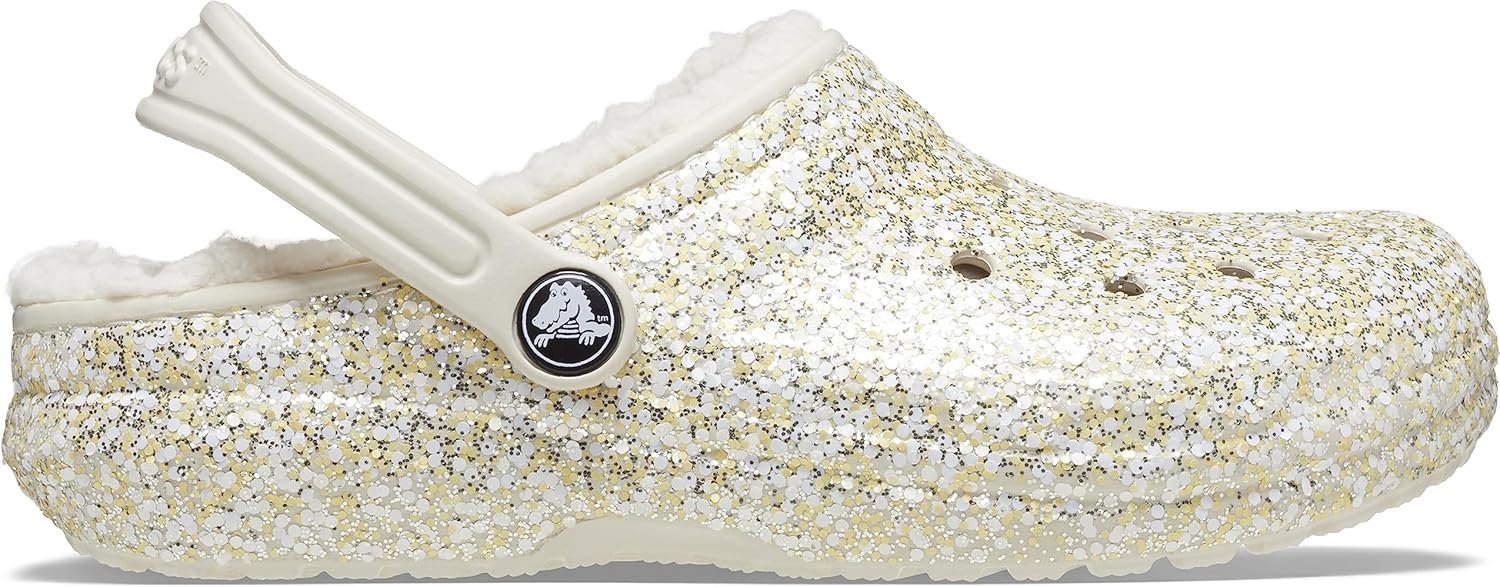 Crocs Kids Classic Lined Glittered Clogs for Kids (Little Kid/Big Kid) - Textile & Thermoplastic EVA Lining Stucco 6 Big Kid M