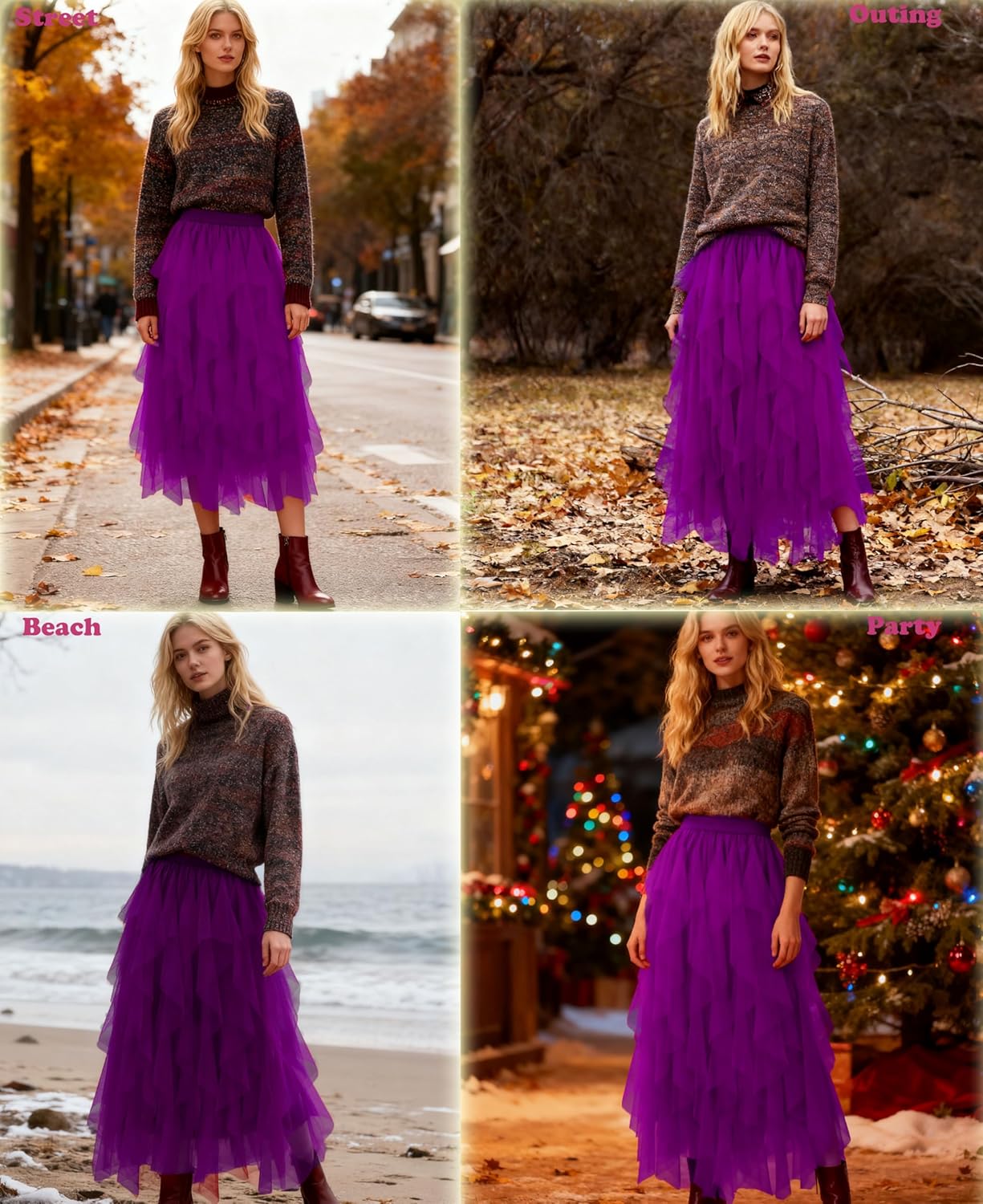 Tulle Skirts for Women A Line Fairy Tiered Skirt Midi Length High Elastic Waist Long Skirt - Image 4
