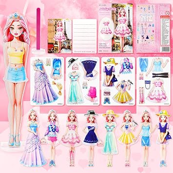 PainZieteg Magnetic Dress Up Dolls, Magnetic Princess Dress Up Paper Dolls, Magnetic Dress Up Dolls for Girls Ages 4-10 Learning Created Imagine Set Birthday Gift Liz
