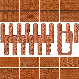 Leriton 17 Pcs Clay Texture Roller Set with Handle, 8-Pattern 3D-Printed Miniature Texture Rollers for Clay, Miniatures, Tabletop, Pottery (Terrain)
