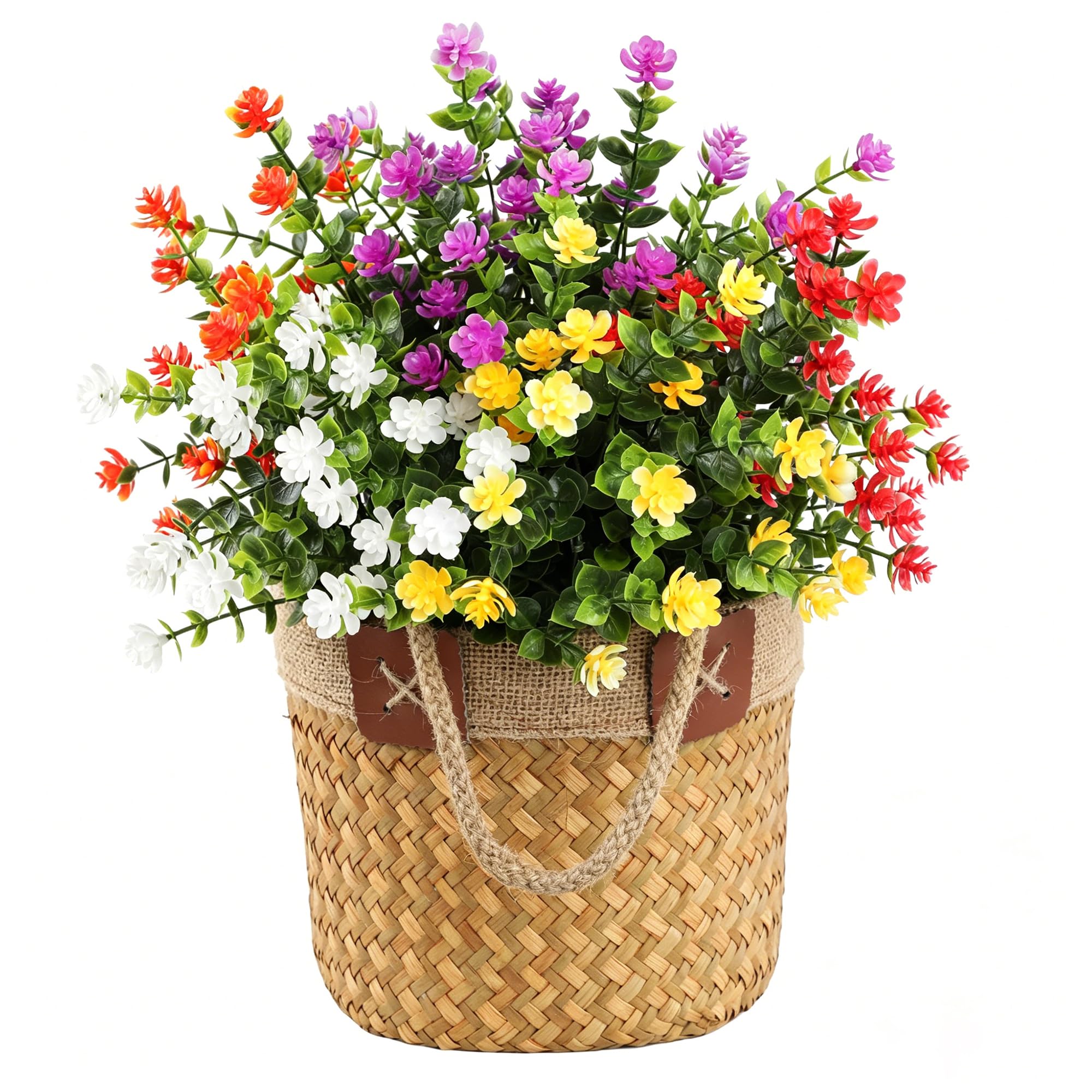 binandtem 12 Bundles Artificial Flowers (10 Bundles Flower + 2 Greenery Grass), UV Resistant Faux Plants with Bendable Stems for Outdoor & Indoor Décor, Garden Pots, Porch Baskets - Colorful