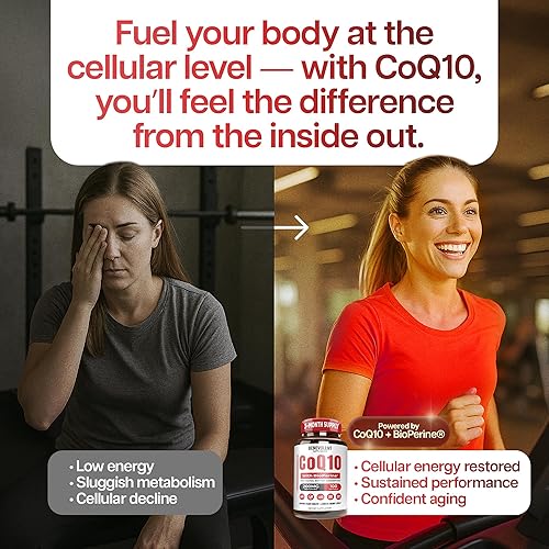 Miniatura 6 de Benevolent Pure CoQ10 200mg cápsulas blandas con BioPerine para máxima absorción, suplemento de ubiquinona coenzima Q10 para la salud cardíaca,