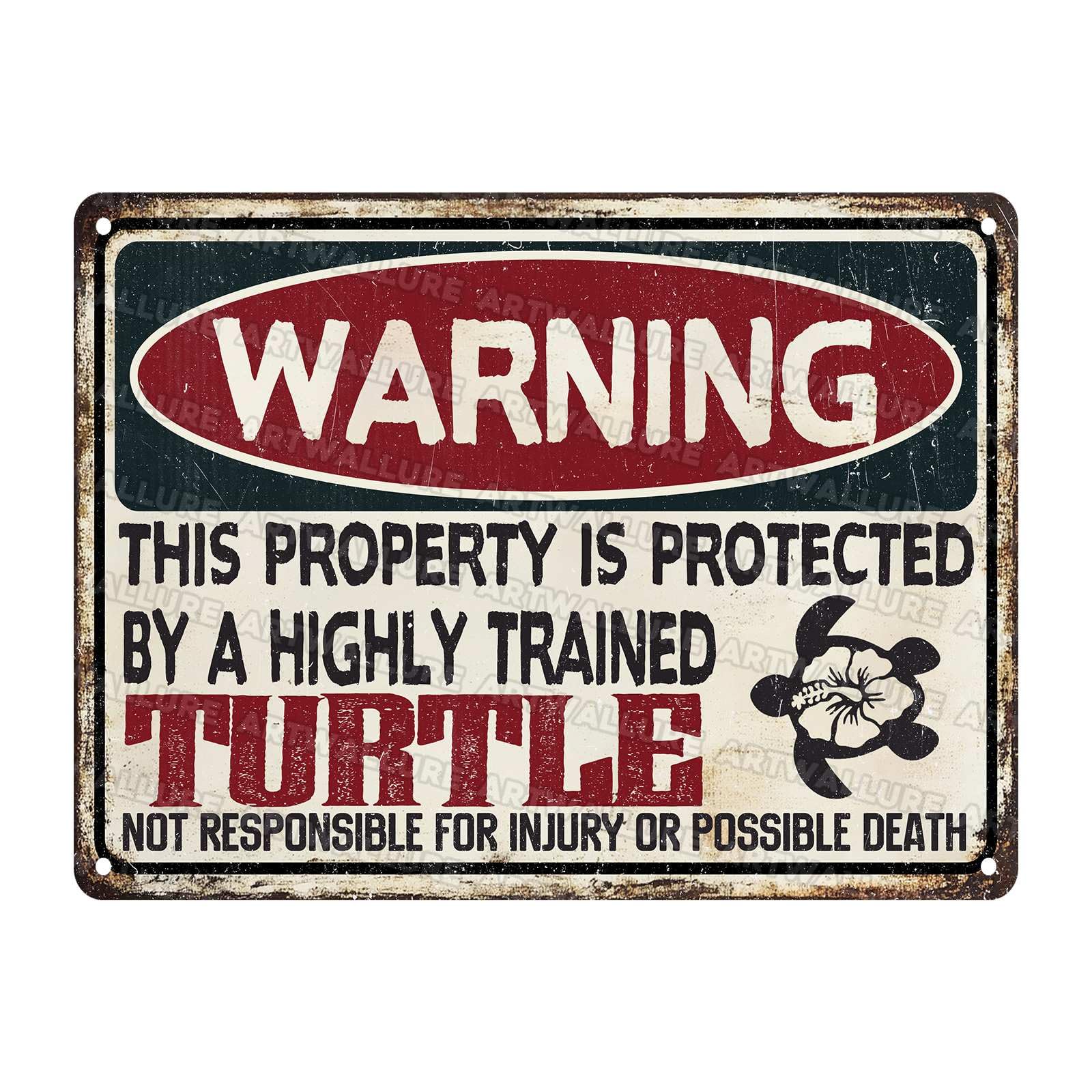 Turtle Vintage Tin Sign Protected By Turtle Metal Sign Turtle Dragon Decorations Reptile Decorations for Your Reptile Room 12x16Inch