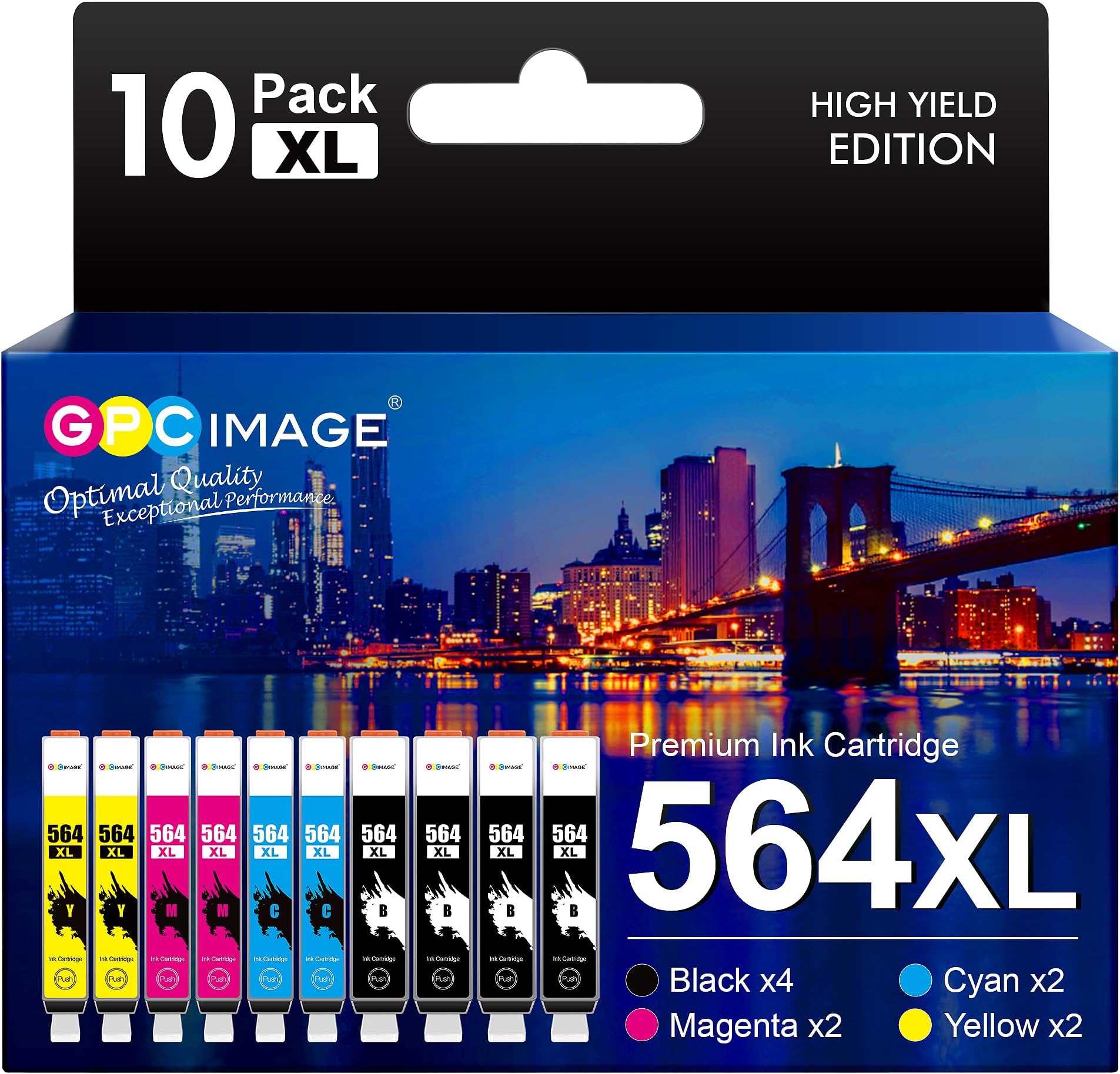 GPC Image Compatible Ink Cartridge Replacement for HP 564XL 564 XL ink use with DeskJet 3520 3522 Officejet 4620 Photosmart 5520 6510 6515 6520 7520 7525 D7560 Printer (Black Cyan Magenta Yellow, 10P)
