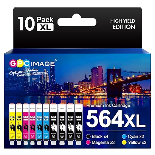 GPC Image Compatible Ink Cartridge Replacement for HP 564XL 564 XL ink use with DeskJet 3520 3522 Officejet 4620 Photosmart 5520 6510 6515 6520 7520 7525 D7560 Printer (Black Cyan Magenta Yellow, 10P)