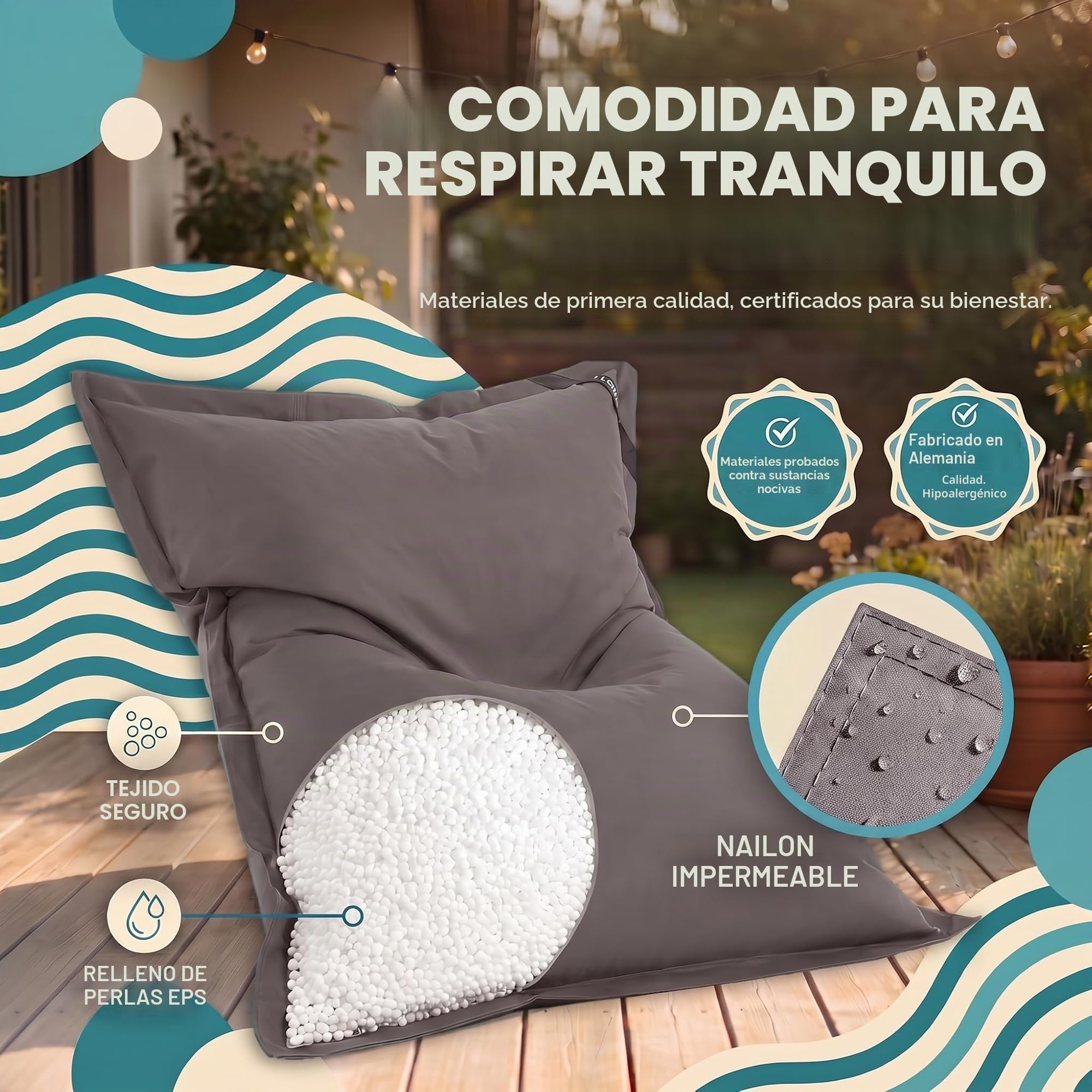 Grande Puff XXL Silla para Interior y Exterior Bean-Bag de Sala de Estar, balcón, jardín, Bolsa de Frijoles 400L Silla Gigante Puf niños y Adultos 180 x 140cm (Nylon, Gris Oscuro)