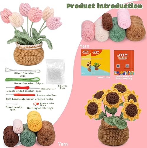 Miniatura 2 de kgxulr Kit de ganchillo combinado, kit de tejido para principiantes, kit de inicio de ganchillo para adultos principiantes completos, kit de tejido