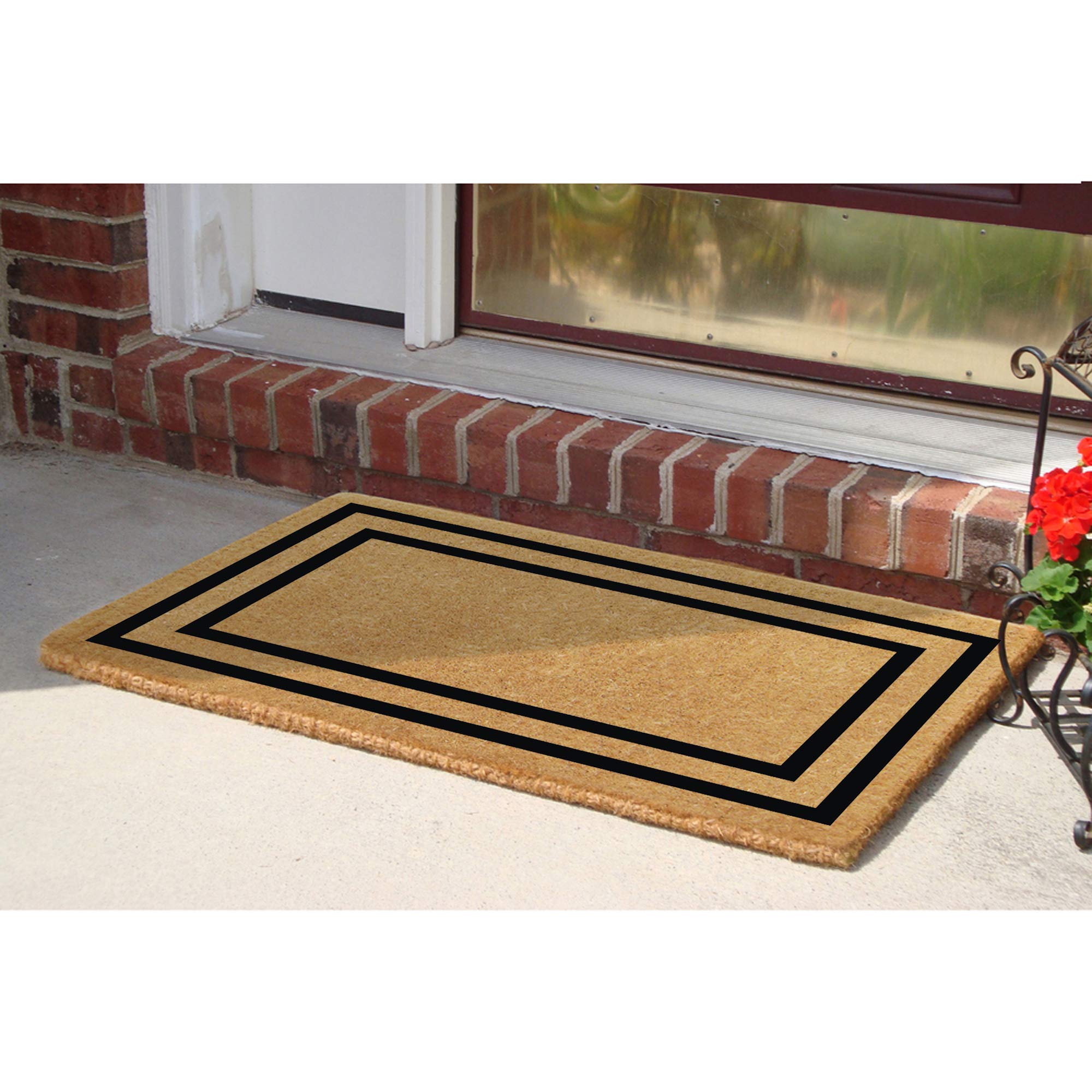 Coir Door Mat Luxury Outdoor Entryway Doormat 2” Thick Coconut Coir with Classic Double Picture Frame Border in Black Porch Decor, Weather-Resistant Front Door Mat (22" x 36")