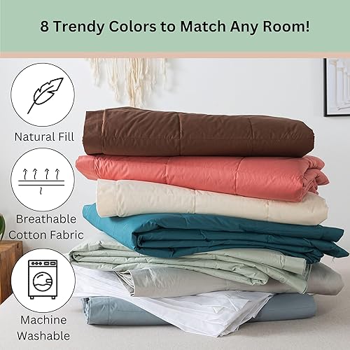 Miniatura 5 de Feather and Loom - Manta de plumón de pato blanco de 233 hilos, cubierta de algodón transpirable, relleno de plumón de 600 hilos, color gris, tamaño