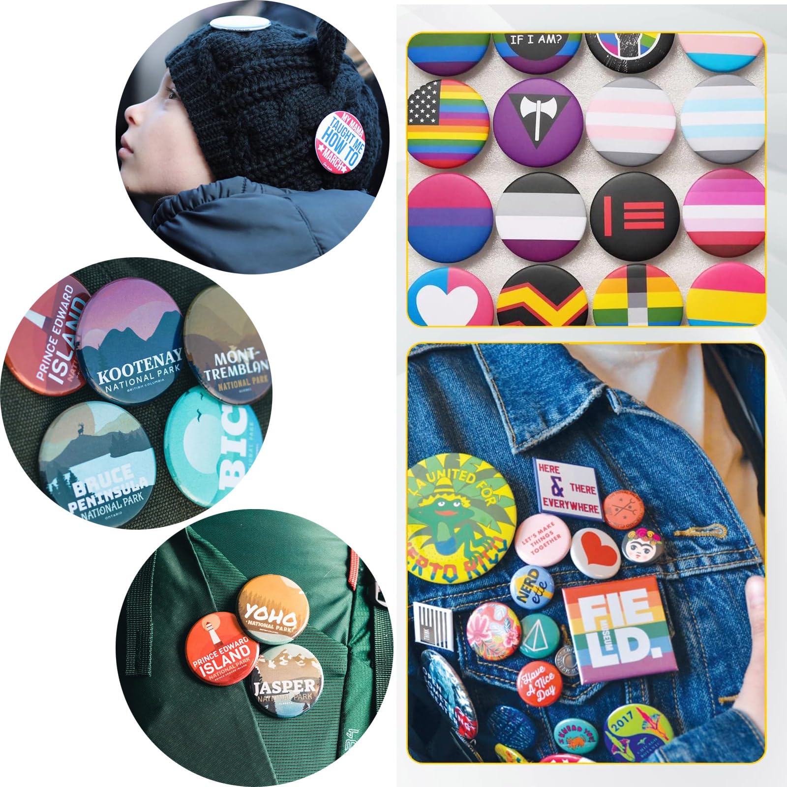 100 pezzi Kit Badge per Button Making Machine, Spille Fai da Te, Spilli Distintivi, per Button Artigianato Fai da Te Tra Cui Coperture in Metallo e Pellicola Trasparente - Fondo di ferro
