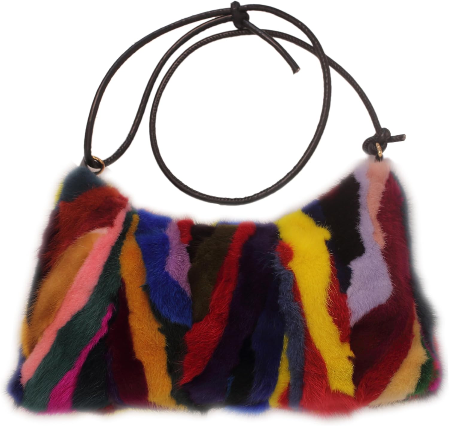 Fosrion Luxurious Color-Patchwork Genuine Mink Fur Handbag Shoulder Bag