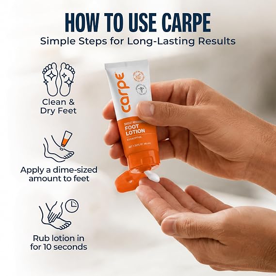 Carpe Sweat Absorbing Foot Lotion + Applicator, Eucalyptus - 1 Tube