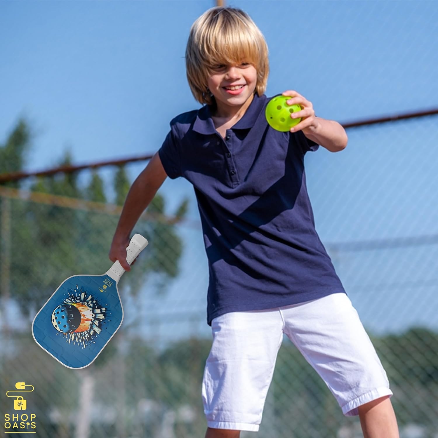 Kids Pickleball Paddles (Set of 2), Child Size Paddles, Lightweight Honeycomb Core, Fiberglass Strike Face, 2 Youth Rackets with 4 Balls and Premium Zipper Bag