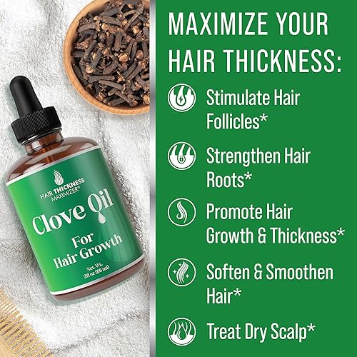 Miniatura 9 de Aceite de clavo para el crecimiento del cabello con aceite de romero, aceite de menta, aceite de ricino negro jamaicano. Suero vegano engrosante,