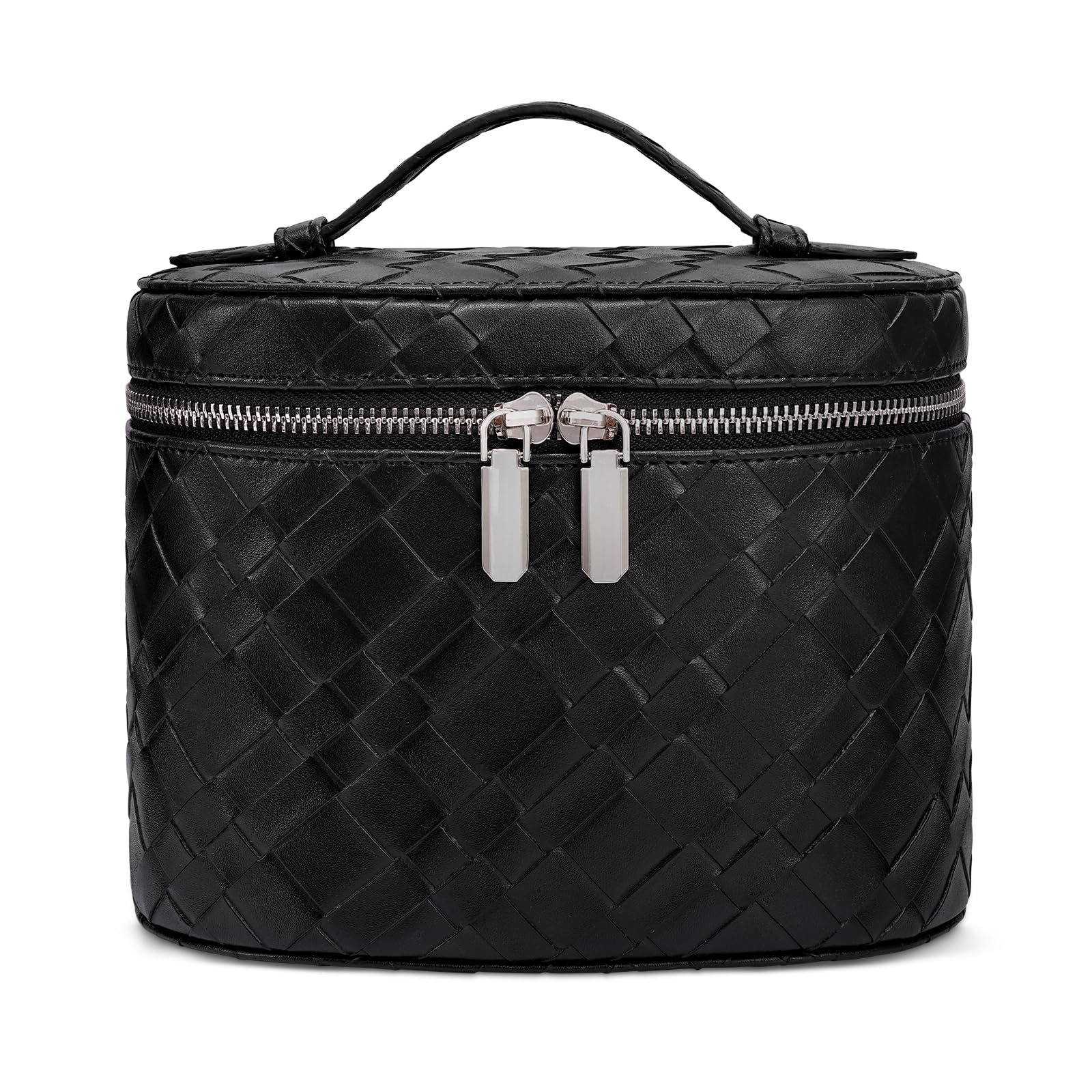 honitty Make-up-Tasche, Reise-Make-up-Tasche mit Fächern und Griff, tragbare Kosmetik-Organizer-Tasche, Kulturbeutel für Damen, Großes Gewebe, schwarz (19,3 x 14 x 15,2 cm), M(7.6*5.5*6 in), Schwarzes