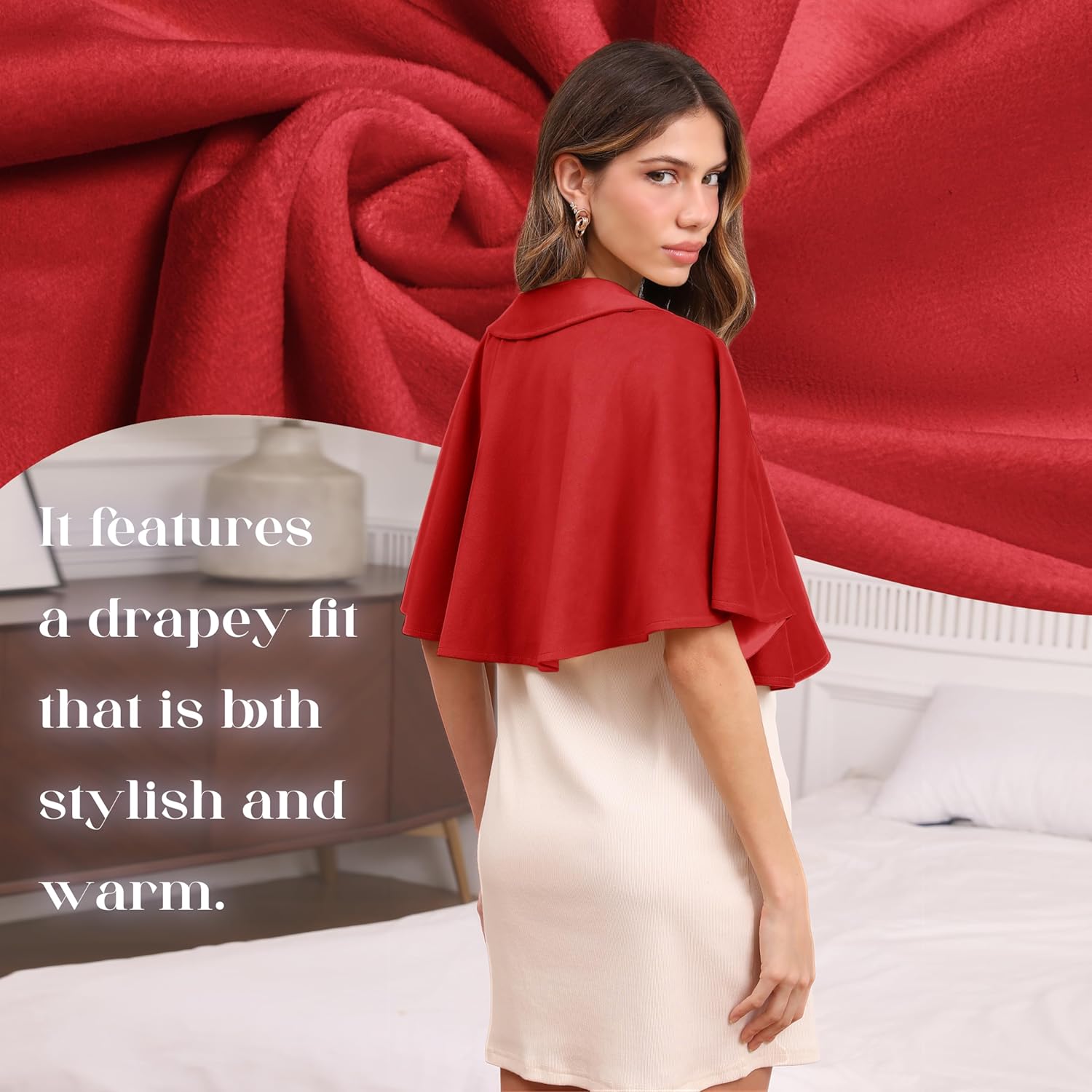 Shawl Wraps with Lapel Collar for Women, Soft Winter Cape for Evening Dresses, Lightweight Capelets Wedding Cover Up - Image 3