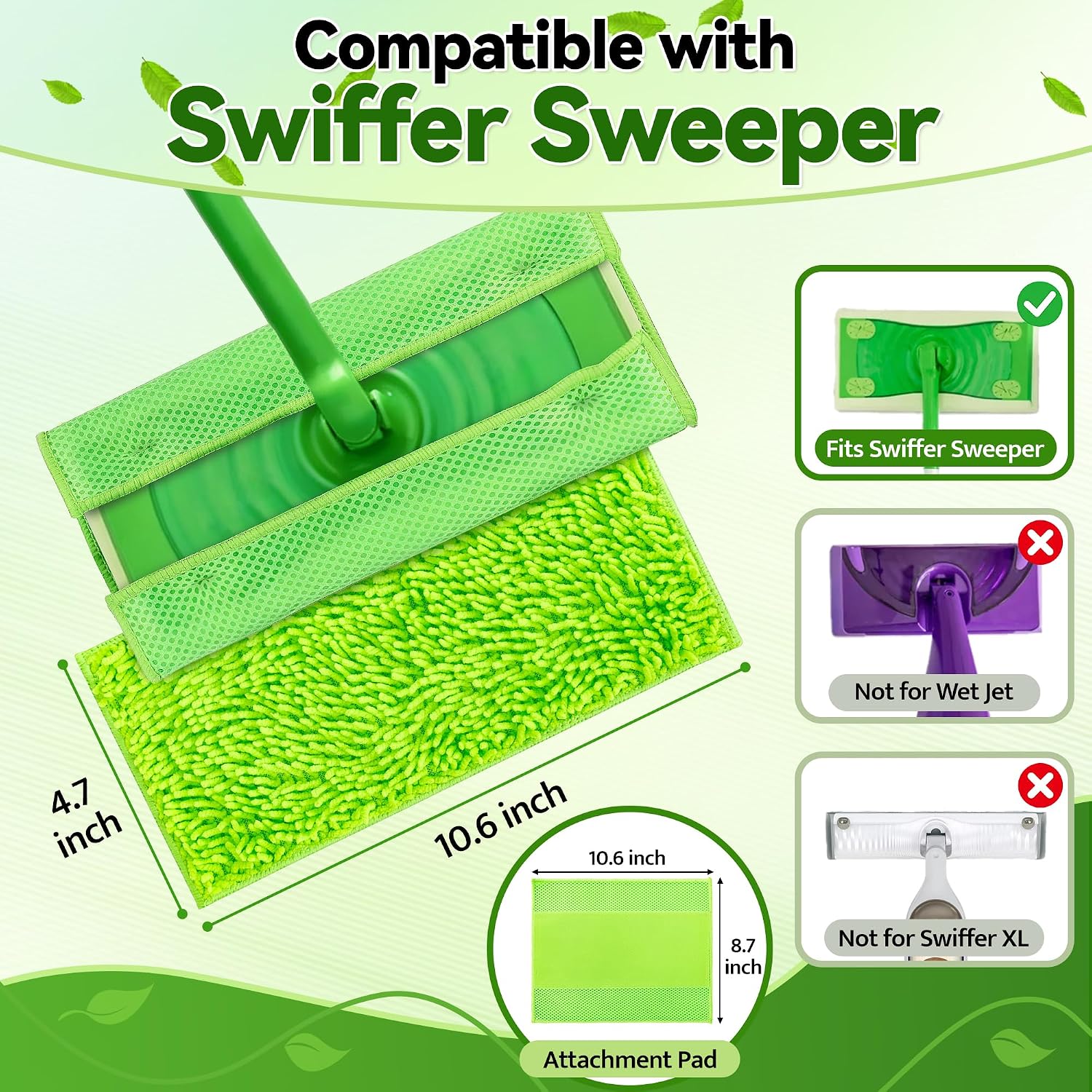 FIXSMITH Reusable Mop Pads Compatible with Swiffer Sweeper and All 10-12 inch Flat mops, 8 Pack Washable Wet Dry Mop Refills, Microfiber Mop Replacement Heads for Floor Cleaning image 2