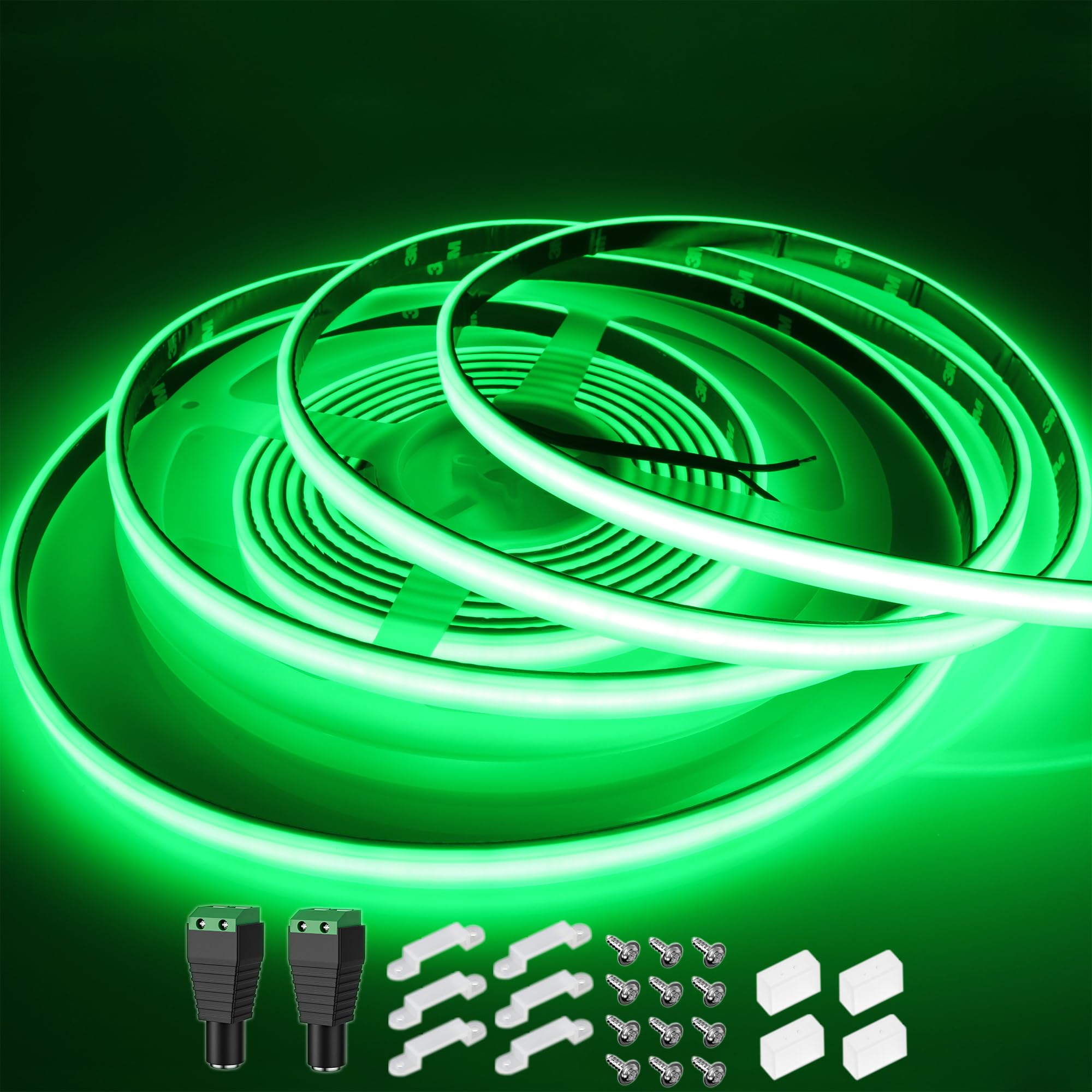 DC12V COB LED Strip Lights Green 480LEDs/m 16.4ft/5m Waterproof IP67 High Density LED Rope Lights for Outdoor Gardens Christmas Halloween DIY Decor