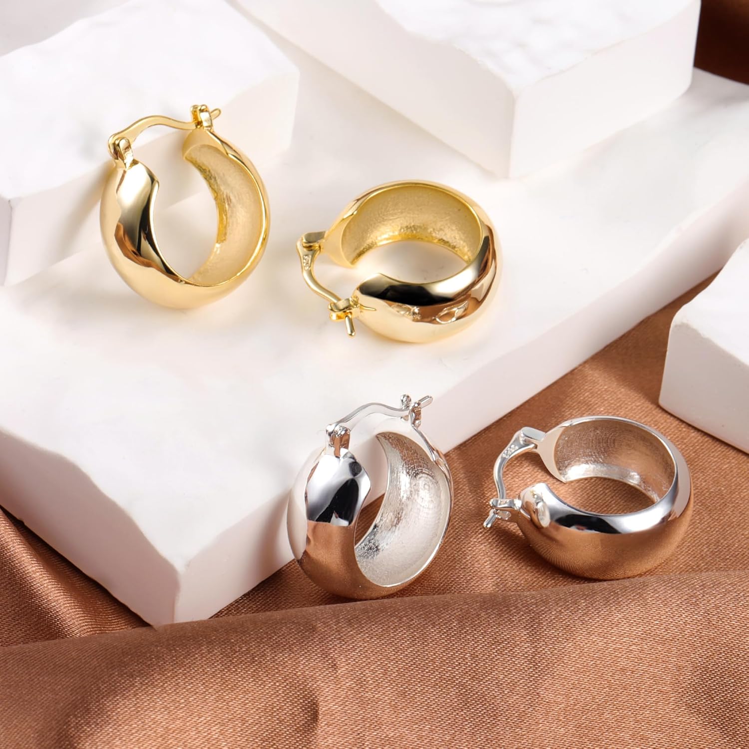 Chunky Sterling Silver Hoop Earrings for Women Trendy Silver Hypoallergenic Chunky Hoops Lightweight Wide Hoop Earrings for Women Jewelry - Image 6