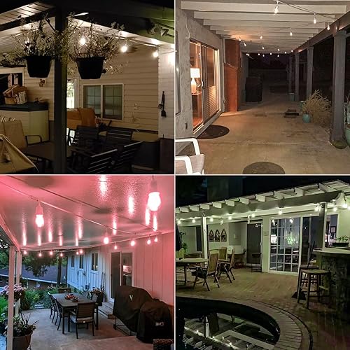 Miniatura 7 de Cadena de luces inteligentes para exteriores de 48 pies, cable blanco, 15 bombillas LED, sincronización de música, cambio de color, control de