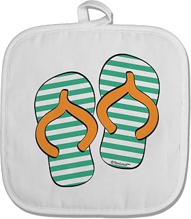 TooLoud Striped Flip Flops - Teal and Orange White Fabric Pot Holder Hot Pad