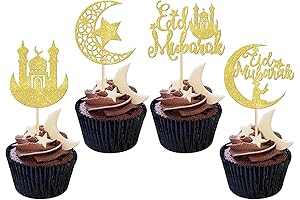 Elegant Eid Mubarak Gold Cupcake Toppers for Ramadan Celebrations