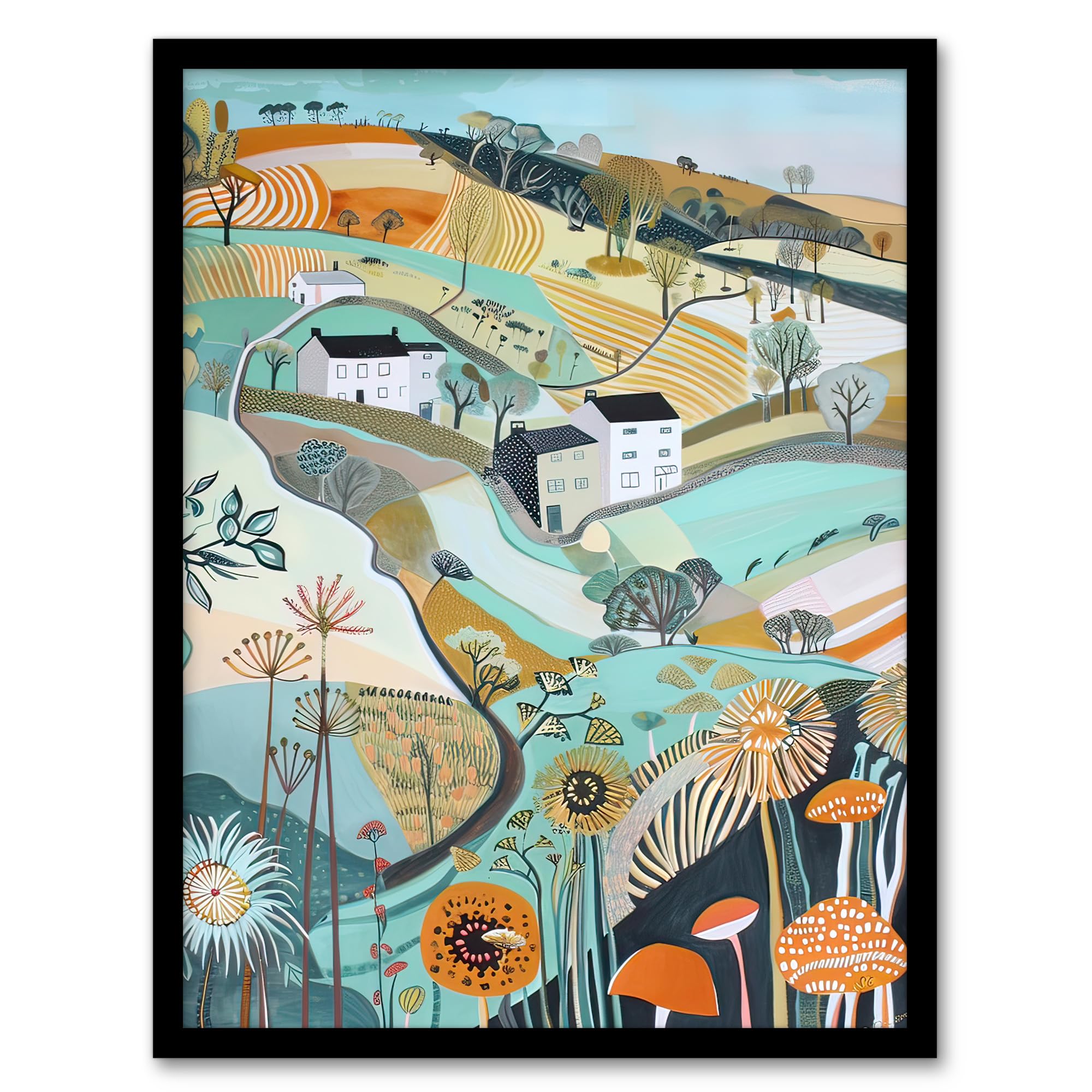 Artery8 Aberdaron Rural Wales Landscape Wildflowers Hills Living Room Artwork Framed Wall Art Print A4