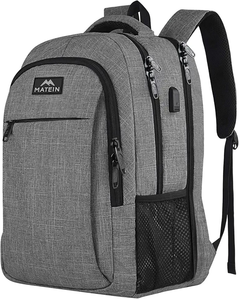 MATEIN Daypacks, Laptop Rucksäcke 17,3 Zoll Anti Diebstahl Tasche Herren Arbeit Rucksack College mit USB Ladeanschluss für Männer, Frauen, Arbeit, Reisen, Business, Grau