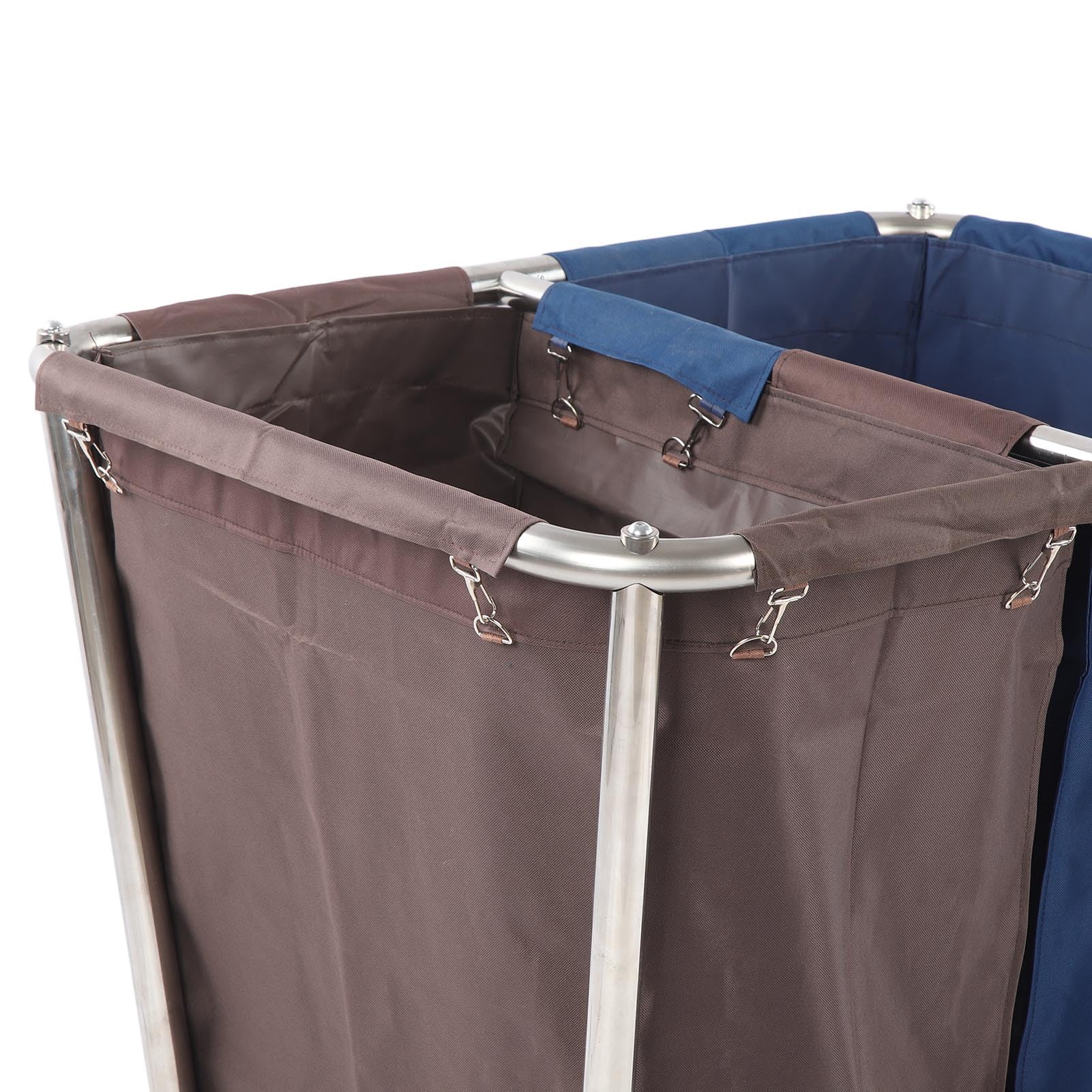 Carrello per Biancheria con 4 Ruote, Acciaio Inossidabile, 2 Sacchi di Stoffa, 350 Litri, Smistamento Secco e Umido, Uso Domestico e Commerciale