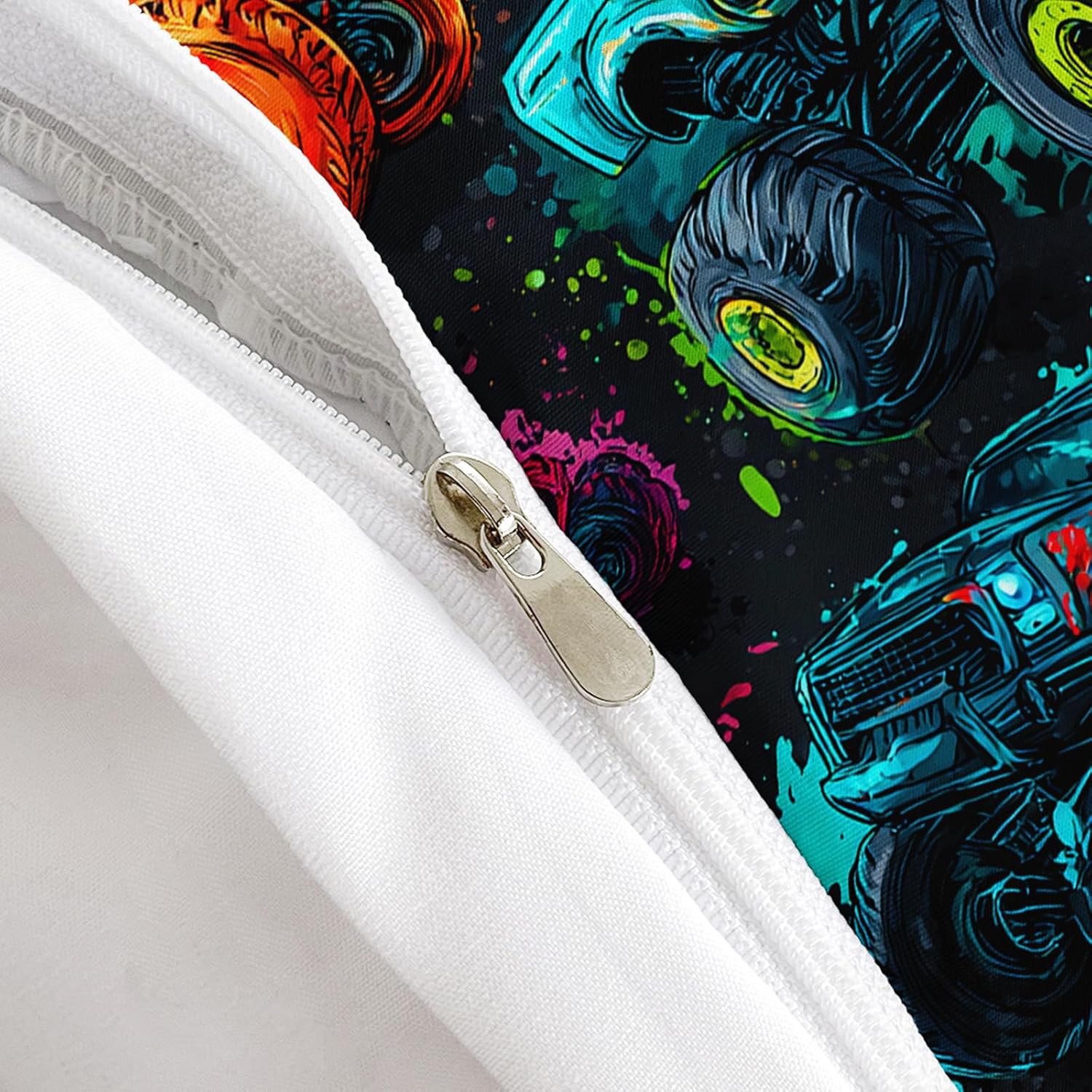 AILONEN Monster Truck Print Duvet Cover Set Twin Size,Cartoon Trucks Bedding Sets for Kids Teens Boys,Cool Graffiti Comforter Cover,3-Piece, 1 Quilt Cover and 2 Pillowcases,Soft Microfiber