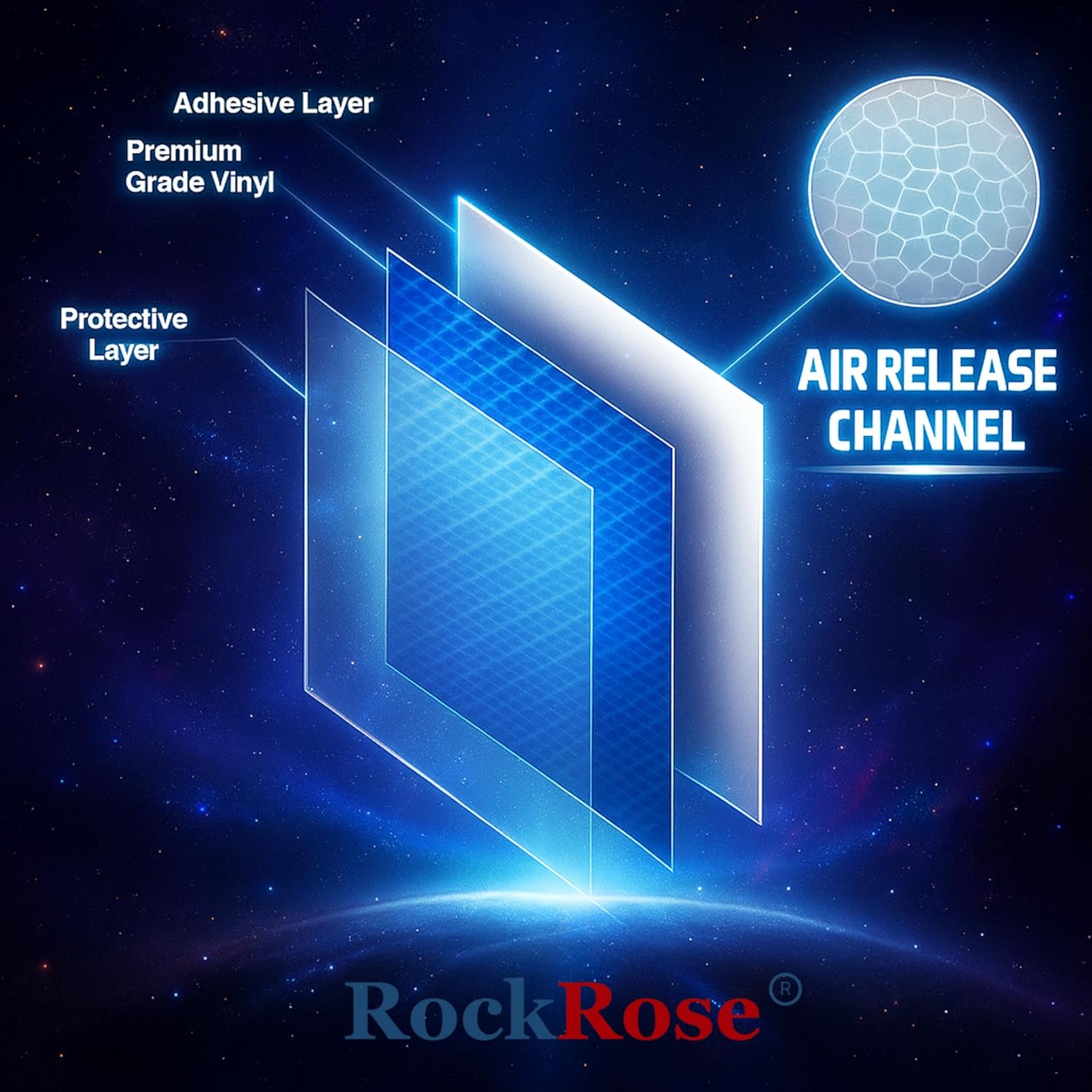 RockRose Carbon Fiber Vinyl Wrap, Anti-Wrinkle, Air Release, Automotoive Bubble Wrap, Self Adhesive Vinyl Stickers DIY Decals (5FT x 10FT, 7D Blue)